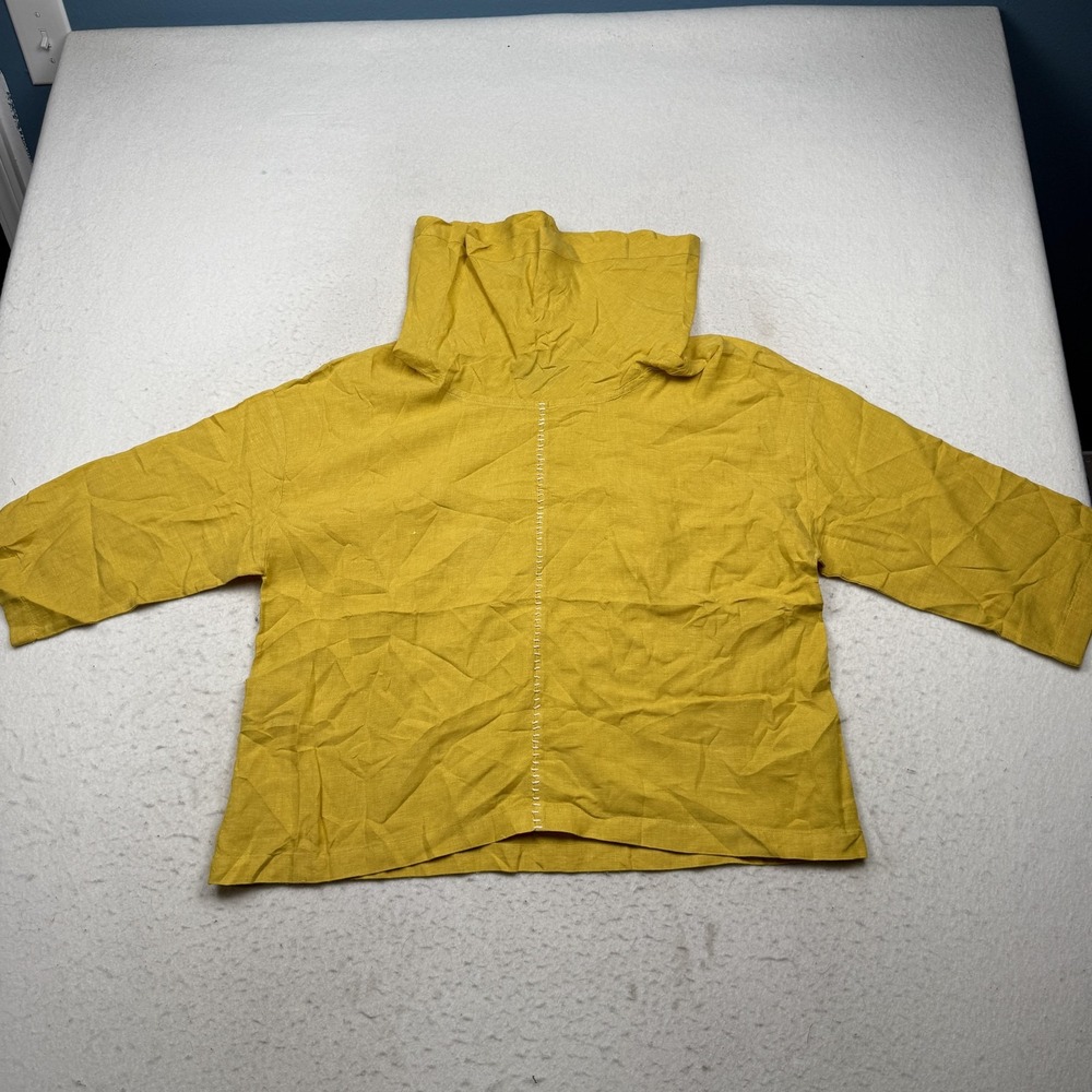 Liv By Habitat Clothes Blouse Womens Large Yellow Linen High Neck 3/4 Sleeve Top